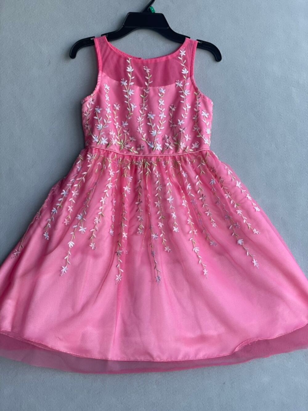 JONA MICHELLE GIRLS PINK FLORAL EMBROIDERED TULLE PARTY DRESS - SIZE 8